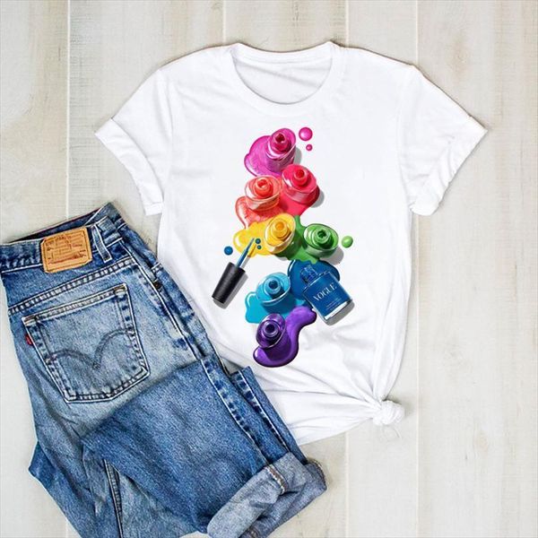 

men print 3d color fingernail mens beauty lady paint graphic ladies clothes tee female shirt clothing, White;black