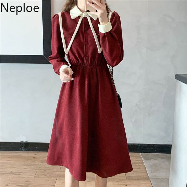 

neploe woman dress korean vintage temperament vestidos mujer high waist slim fit elegant dresses for women chic robe 94805 210422, Black;gray