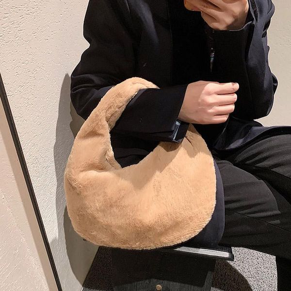

evening bags autumn winter plush handbag women fashion solid color handbags luxury designer underarm bag trend all-match mini cloud