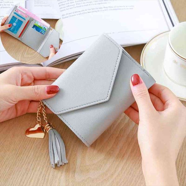 

womens wallet tassel pendant short trend small fashion pu coin purse ladies card holders for female, Red;black