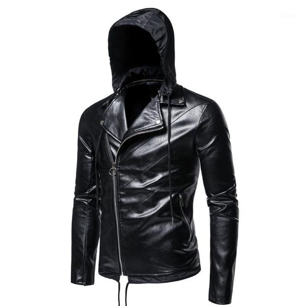 

men's jackets autumn style fashion plus size men's personality removable hood motorcycle leather pu jacket, Black;brown