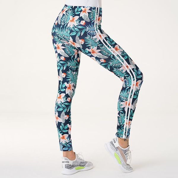 

women's leggings makfound 2021 summer tropical print floral high waist colorful streetwear slim long fitness casual sports pants, Black