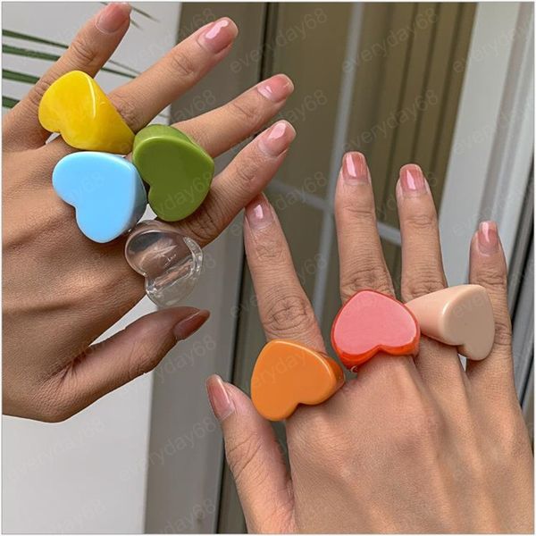 

korean resin love ring simple color acrylic big heart irregular ring for women sandy beach jewelry girl accessories, Silver