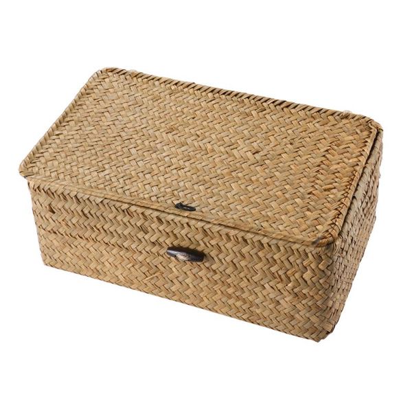 

vosarea 1pc seaweed woven basket straw deskstorage box hand-woven - size baskets