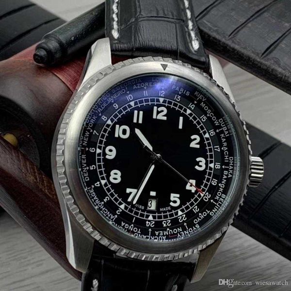 Relógios Homens Marca de Luxo 1884 Unitime Limpar Número Árabe Marcadores Mens Automático Luminoso Luminoso Dial Dial 46mm Diâmetro Data Relógio Relógios de Relógios de Viagem