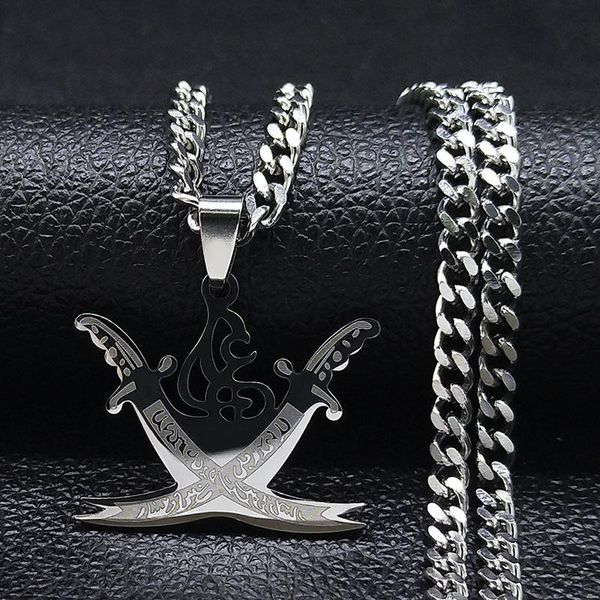 

pendant necklaces arabic retro imam ali sword muslim islam knife stainless steel necklace men women silver color jewelry n4517s0