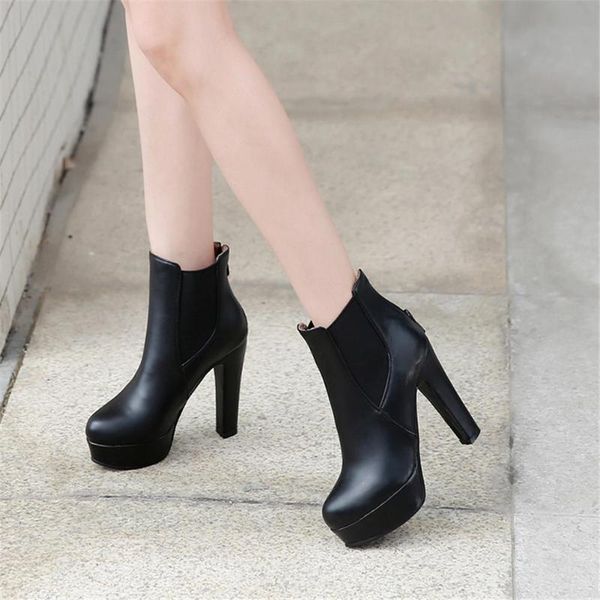 

boots gigifox 2021 large size 34-50 elastic band platform ankle woman shoes square heels dropship female, Black