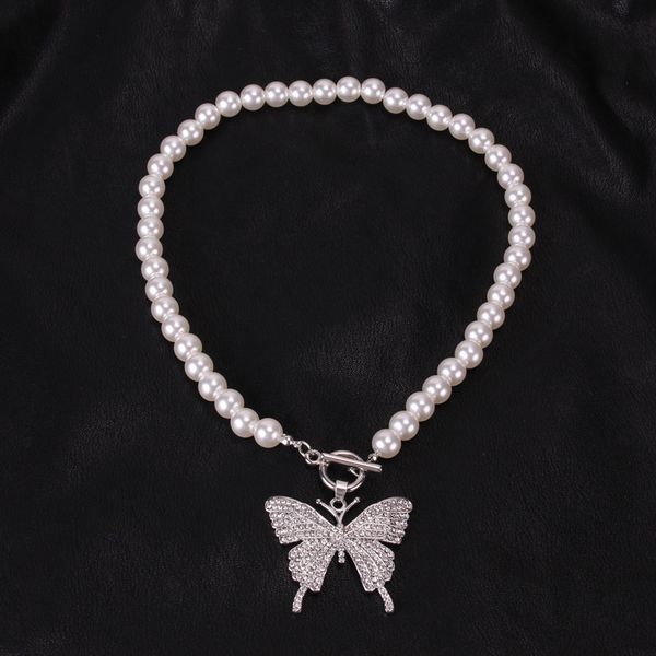 

clavicle necklace jewelry fashion street pai flash diamond chain nelace personality exaggeration inlaid big butterfly nelace, Silver