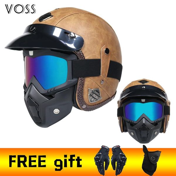 

motorcycle helmets 2021 pu leather /4 chopper bike helmet open face vintage
