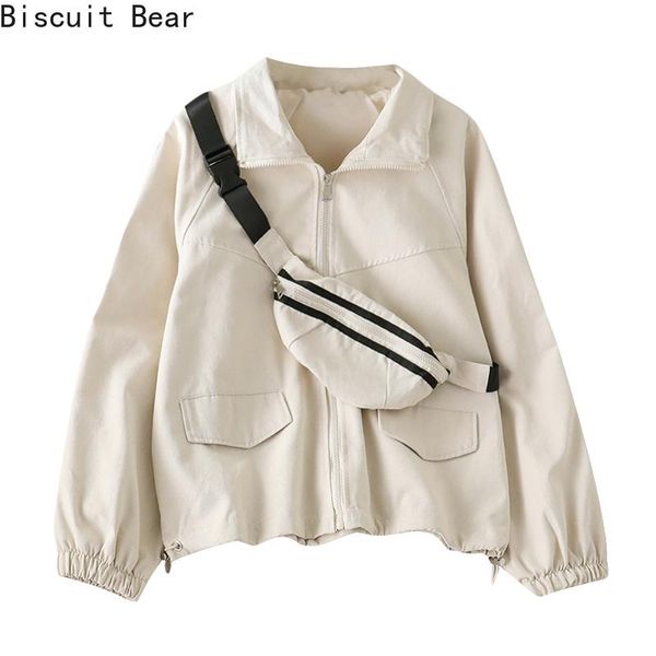 

spring women basic bf jackets solid stand collar casual chic short jacket korean style streetwear female coat with bag women's, Black;brown