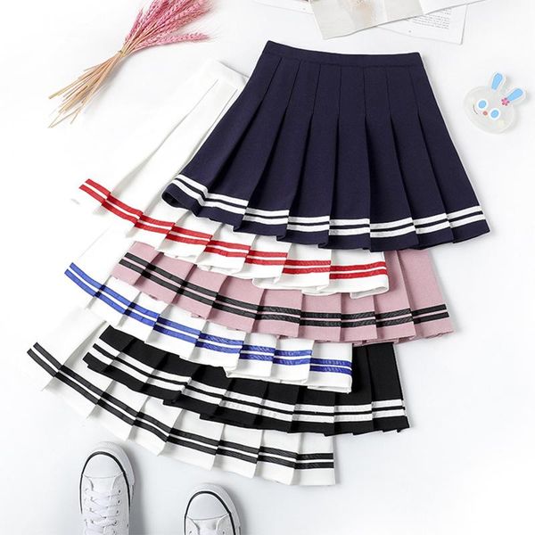 

high waist pleated skirts kawaii harajuku women girls lolita a-line sailor skirt large size preppy school uniform, Black