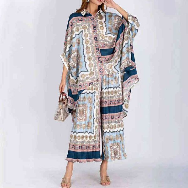 

[ewq] spring summer lapel three quarter print patchwork two piece set sinlge breasted shirt women large size 3aj91510 201007, White