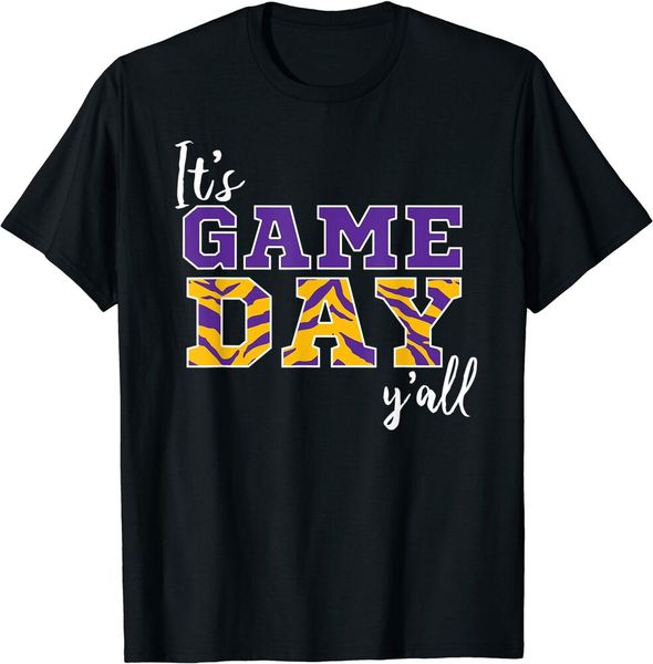 

it's game day ya'll tiger purple & gold t-shirt black s-5xl, White;black