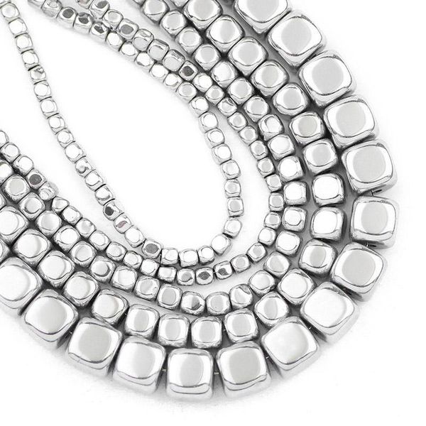 

other 2/3/4/6mm silvers square cube hematite natural stone spacers charm loose beads for jewelry making diy bracelets pendant findings