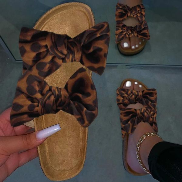 

womens flip-flops animal print flats open toe sandals casual beach shoe slippers leopard bowknot flat comfortable, Black