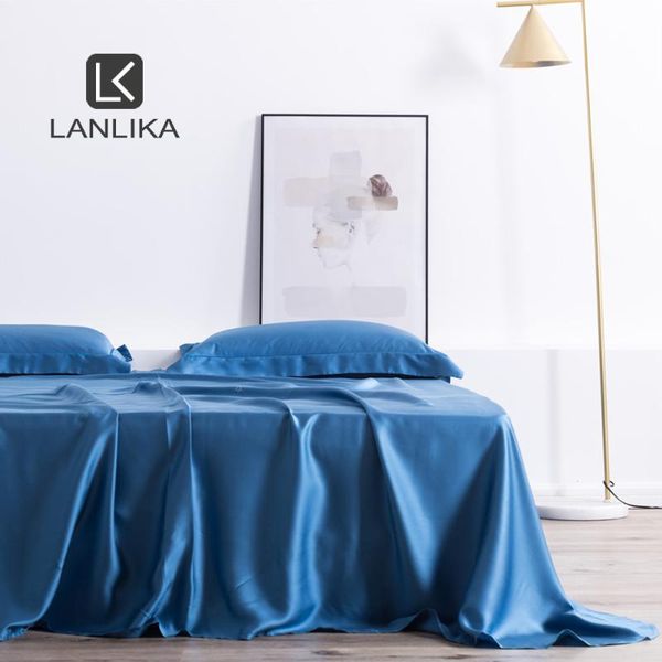 

sheets & sets lanlika noble 100% silk sapphire blue flat sheet 6a grade 25 momme silky healthy beauty bed cases euro linen set