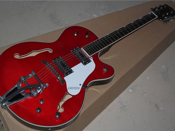 

g6120s large rocker electric guitar wine red body back black circle red