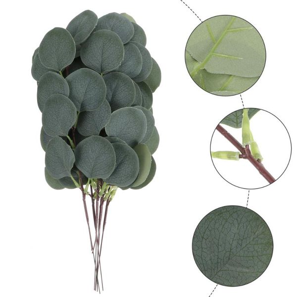 

6pcs simulated eucalyptus leaves decor wedding ornament home garden adornment decorative flowers & wreaths