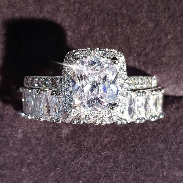 

cluster rings moonso fashion design 925 silver couple cz stone engagement ring set for women wedding jewelry r4950, Golden;silver