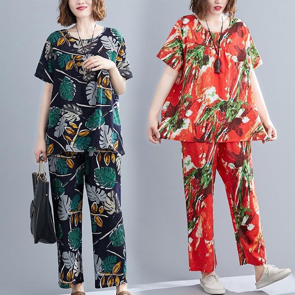 

uego thin ethnic chinese style women casual two pieces print set loose suit soft cotton lady pants female sets women's tracksuits, Gray