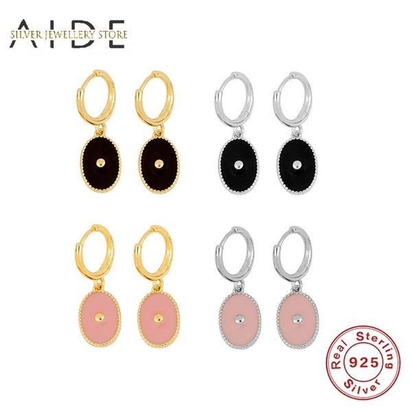 

hoop & huggie aide 925 sterling silver oval pendientes earrings for women fashion pink black egg shape piercing earings jewelry, Golden;silver