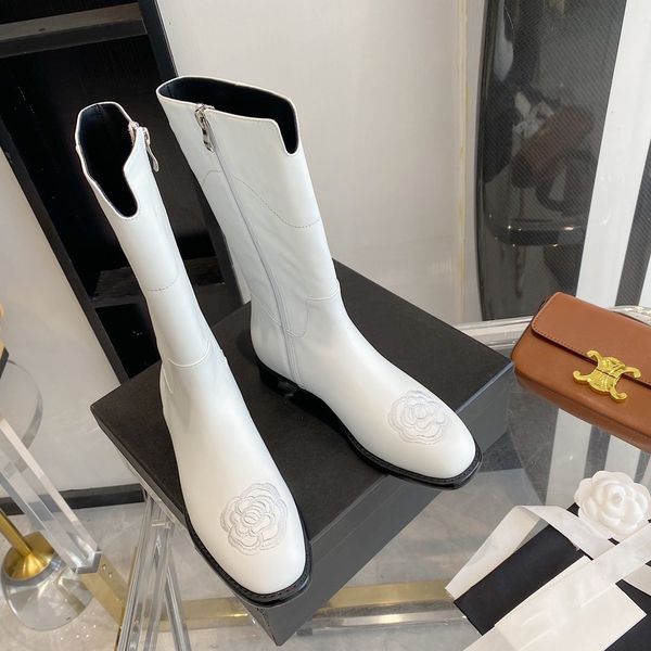 

2021 women high luxury designer boots re-nylon quality fashion brushed leather boots knight the knee martin 0011, Black