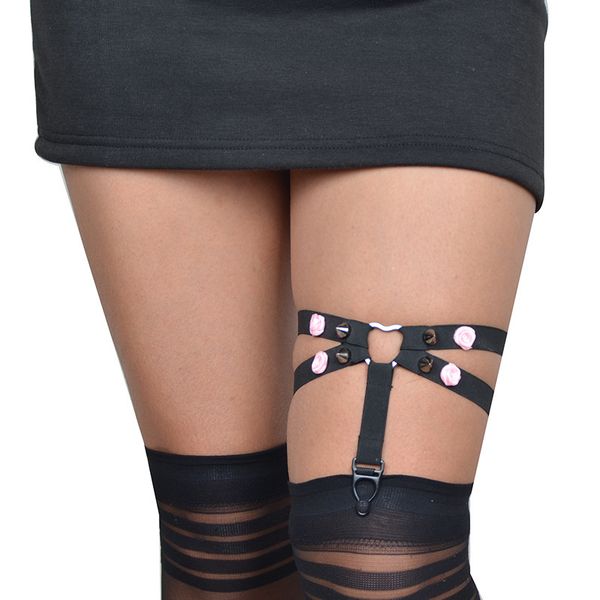 

rock animation hip hop performance sewn flower suspender garter, Black;white
