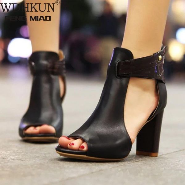 

dress shoes woman sandals nice summer vogue gladiator square heel pumps high heels buckle strap female solid color plus size 34-43, Black