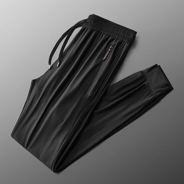 

thin summer men's casual pants ice loose sports leggings elastic breathable, Black