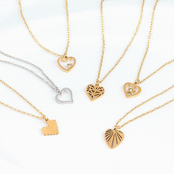 

pendant necklaces exquisite stainless steel necklace for women geometric simple zircon heart chain choker jewelry, Silver