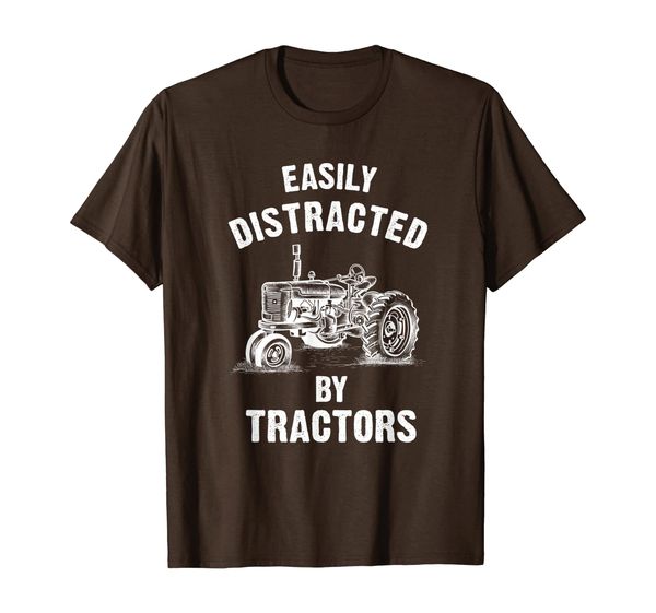 

funny farmer gift easily distracted by tractors vintage t-shirt, White;black
