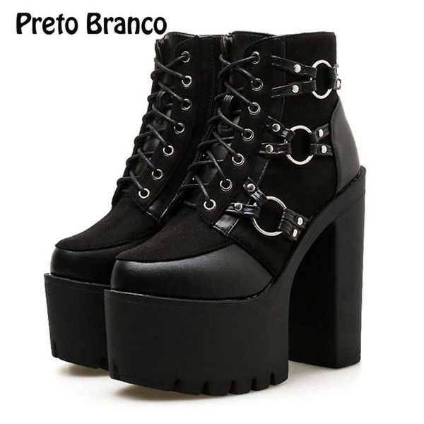 

boots preto branco 15cm women classic high thick bottom with waterproof platform high-heeled nightclub ankle, Black