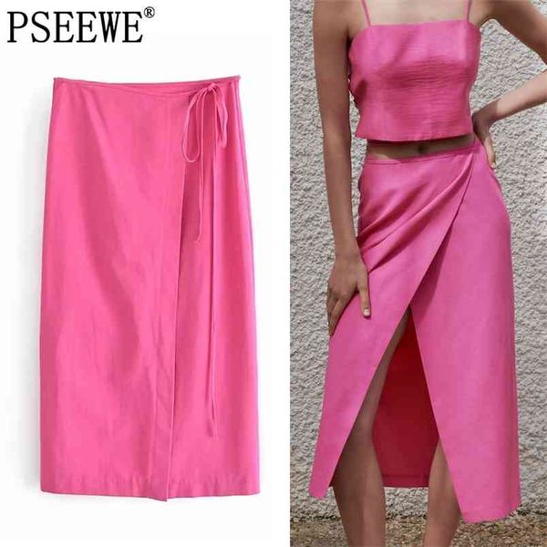

woman skirts rose red wrap long women summer high waist midi fashion tied streetwear slit 210519, Black