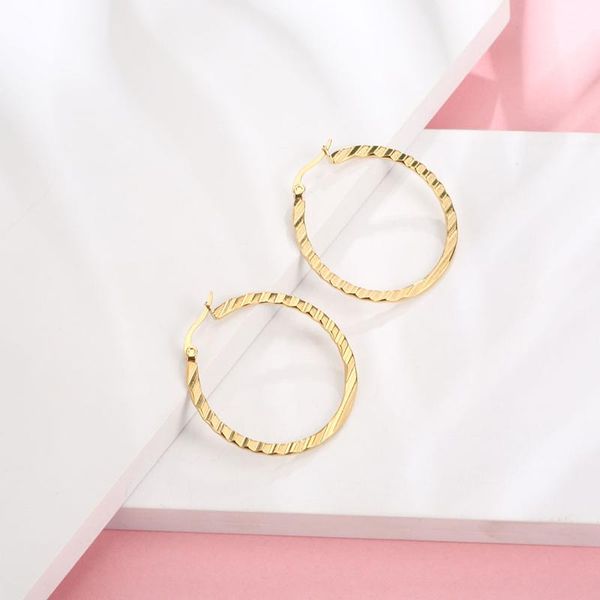 

hoop & huggie fashion temperament versatile exaggeration style color preserving women's large embossed earrings handcrafted custom gift, Golden;silver