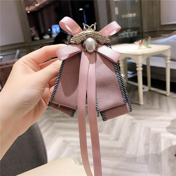 

womens accessories bee bow pink tie long ribbon korean style brooch pin collar women neck ties, Blue;purple