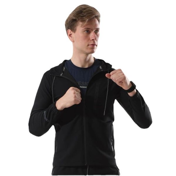 

running jackets 2021 autumn men's jacket waterproof outdoor sports fitness wear hooded sweater zipper, Black;red