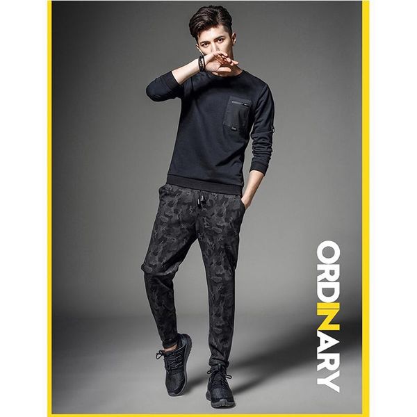 

men's pants camouflage casual slim sports trousers closed feet m-5xl, Black