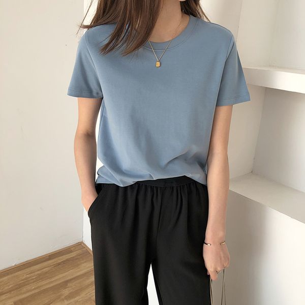 

women's t-shirt soft cotton woman t-shirt casual short sleeve o neck women summer solid color basic tees 6 colors 1f6y, White
