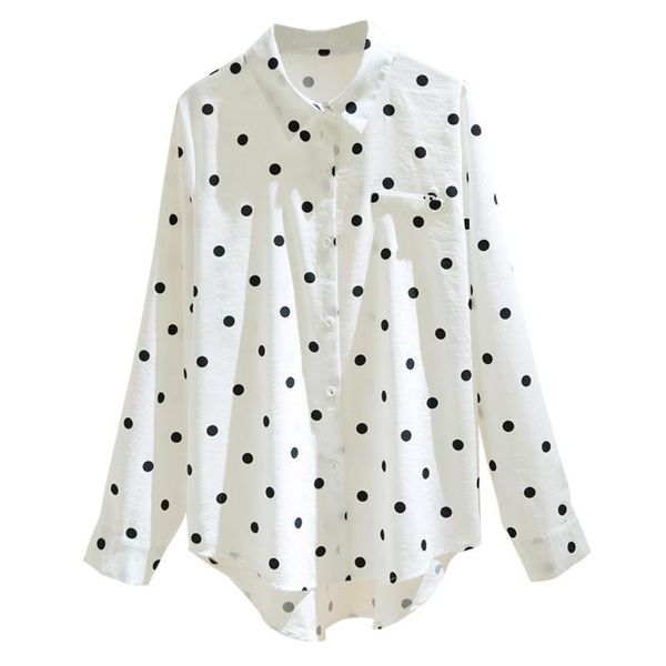 

women's blouses & shirts summer stylish chiffon shirt women turn down collar printed dot female blouse long sleeve oversize lady blusa, White