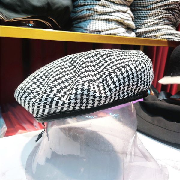 

beret female spring and autumn thousand bird pattern artist flat versatile jacquard net red same octagonal hat, Yellow