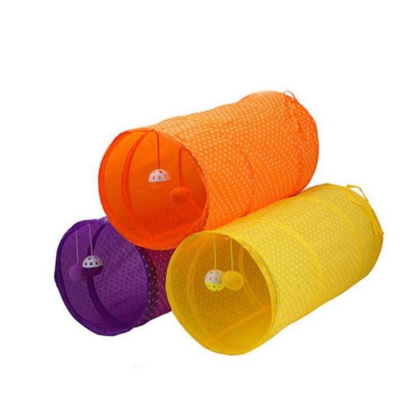 

funny pet cat tunnel 2 holes play tubes with hanging balls puppy ferrets dog foldable kitten toys