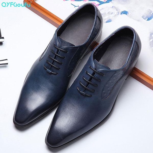 

dress shoes qyfcioufu arrival british style pointed toe men genuine leather lace-up handmade business formal, Black