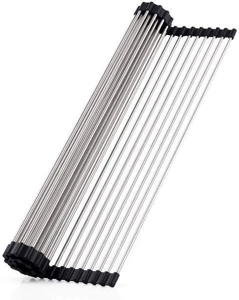 

kitchen storage & organization metosilife over the sink multipurpose roll-up dish drying rack ideal for fruit and veggie wash utensil (black