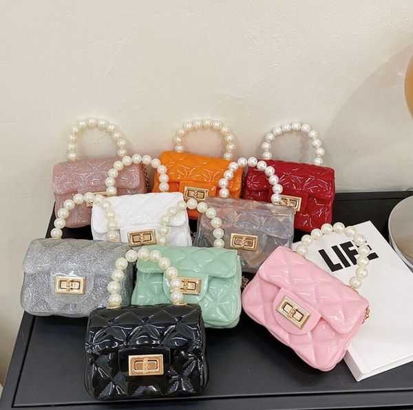 

letter print children handbags fashion baby chain pearl bags mini jelly purse wholesale, Black
