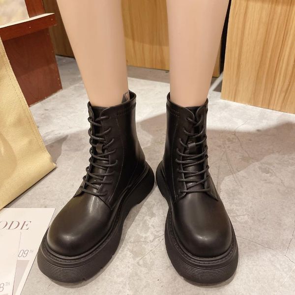 

boots flat heel lolita women's low shoes round toe luxury designer zipper boots-women ankle fashion ladies med rock autumn rubbe, Black