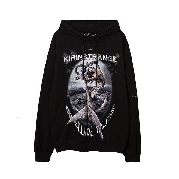 

high street brand hooded large sweater dark devil mermaid long sleeve pullover men's hoodie, Black