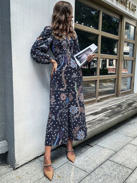 

floral print shirred wide leg jumpsuit m9in#, White