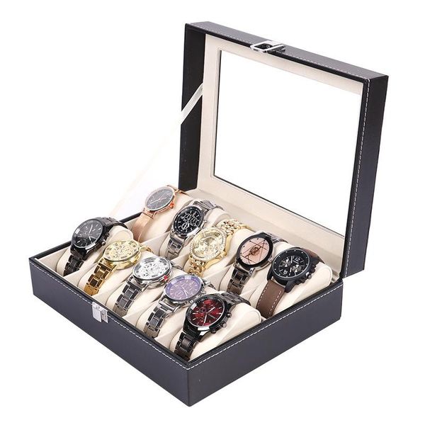 

watch boxes & cases manufacturer 2/3/6/10/12 slots pu leather box jewelry storage display sales packaging wholesale, Black;blue