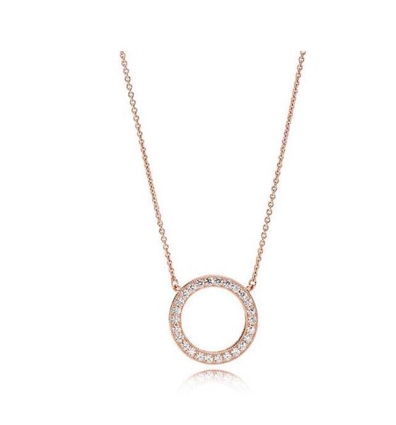 

18k rose gold 925 sterling silver signature circle pendant necklace with original box for pandora cz diamond disc chain women jewerly