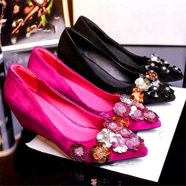 

sandals s fashion pointed ladies high heels sequin flower accessories red black wedge heel spring and autumn women